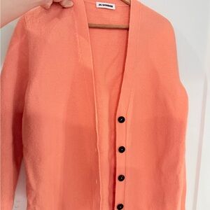 Jil Sander Peach salmon coral knit wool cardigan